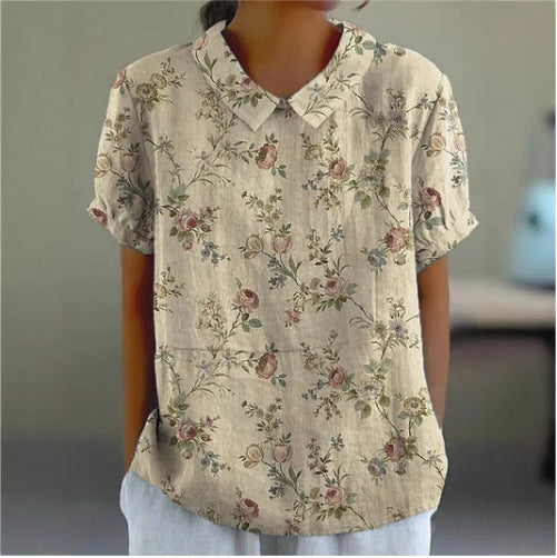 Women's Printed Lapel Short-Sleeve Top