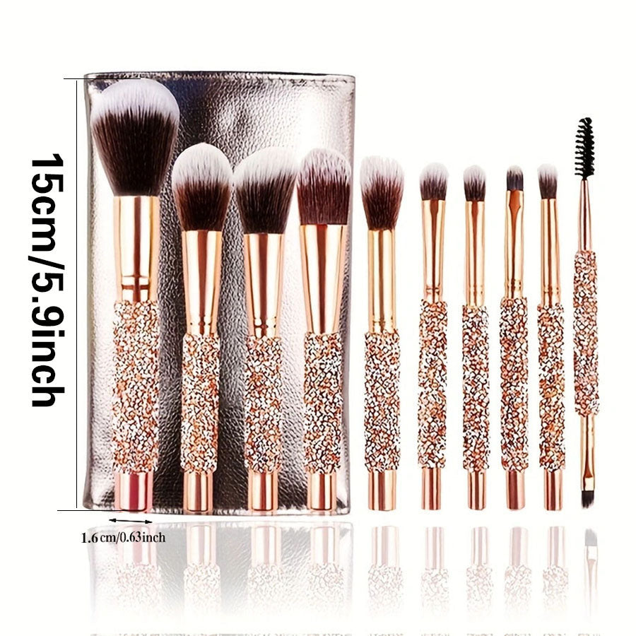 10Pcs Luxury Makeup Brush Set Diamond Rivet Handle Design Crystal Makeup Brush