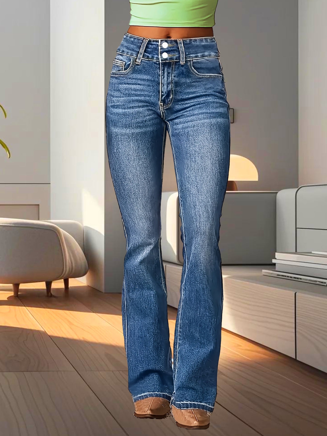 Slim-fit Flared Jeans With A Stylish Pocket Design For A Slimming
