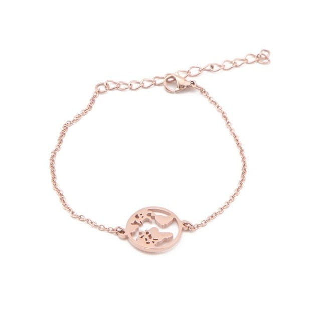 Chain Link World Map Bracelets & Bangles Jewelry Globe Bracelet Charm Travel Jewellery Gift Wanderlust Earth Bracelet