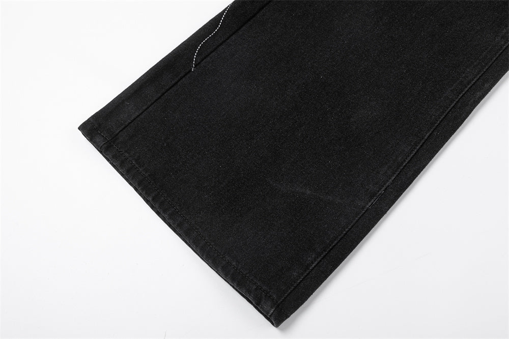 Line Embroidery Straight Jeans Men