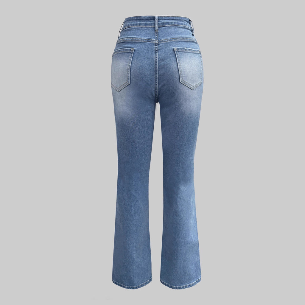 Womens High-Waisted Button-Front Straight Jeans