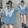Ladies Lace Splicing Denim Long-sleeved Tops