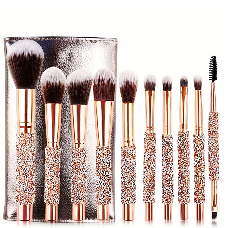10Pcs Luxury Makeup Brush Set Diamond Rivet Handle Design Crystal Makeup Brush