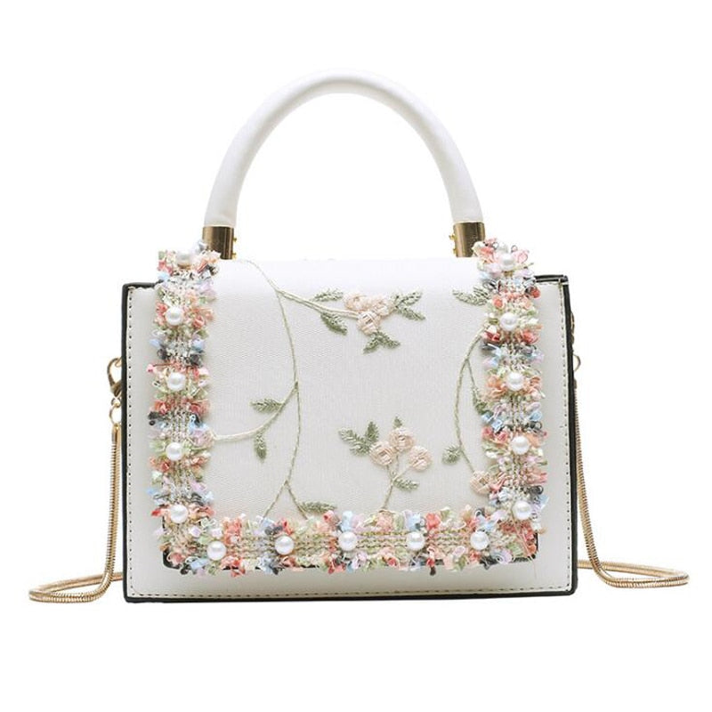 Vintage Flower Lace Handbags Women's Crossbody Bags Fashion Gold Chain Ladies Messenger Bag Evening Clutch Female Purses