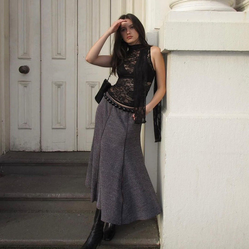 Womens Sleeveless Solid-Color Jacquard Sheer Ribbon Tank Top