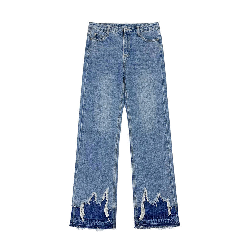 Side Slit Raw Edge Denim Bell-bottom Pants