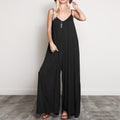 Summer Women V Neck Long Jumpsuits Casual Loose Rompers