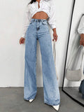 Womens Straight-Leg Denim Jeans Loose Slimming Casual Wide-Leg Style