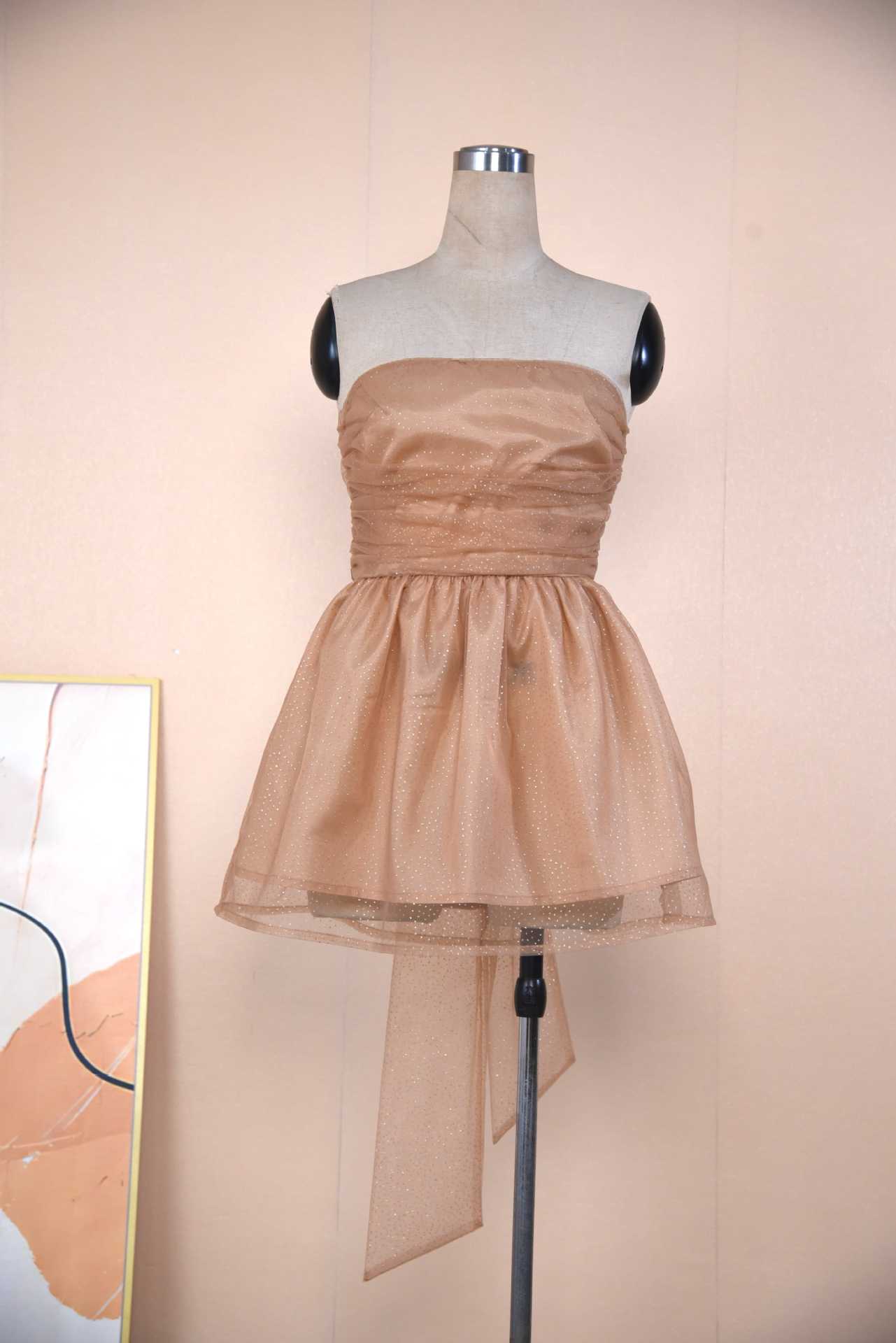 Tube Top Lace Dress With Back Bow-knot Summer Fashion Temperament Mesh Stitching Off-neck Short Skirt