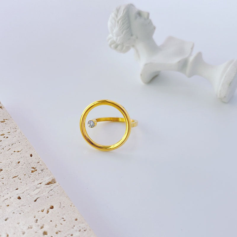 Minimalist Clear Rhinestone Gold Plated Hollow Circle Ring for Women Stainless Steel Geometric Finger Rings Jewellery