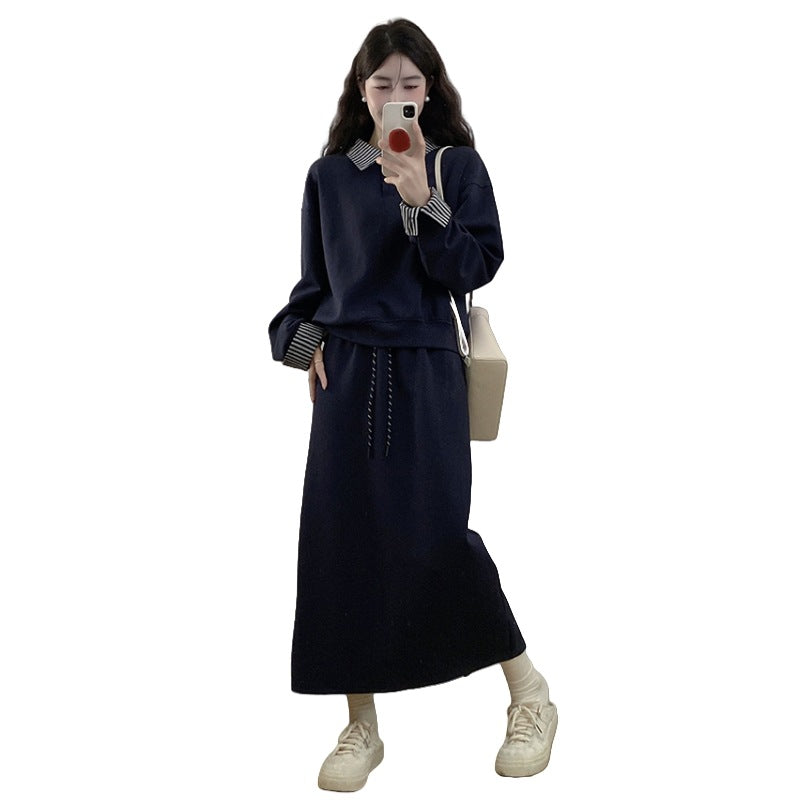 Large Size Gray False Two-piece skirt