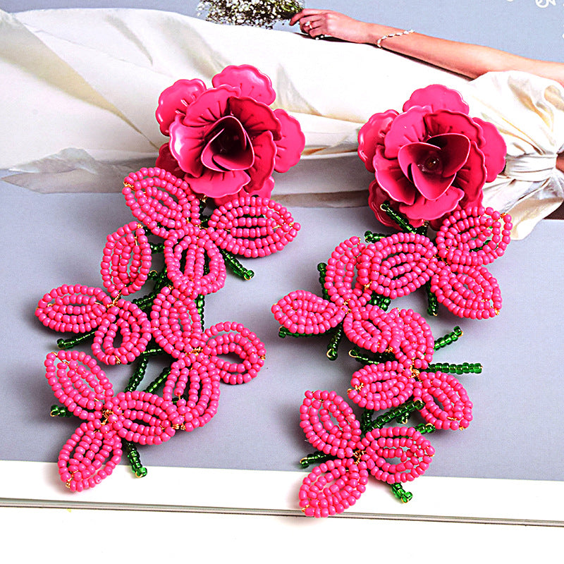 Fashion Earrings Flower Beaded Long Women's Accessories