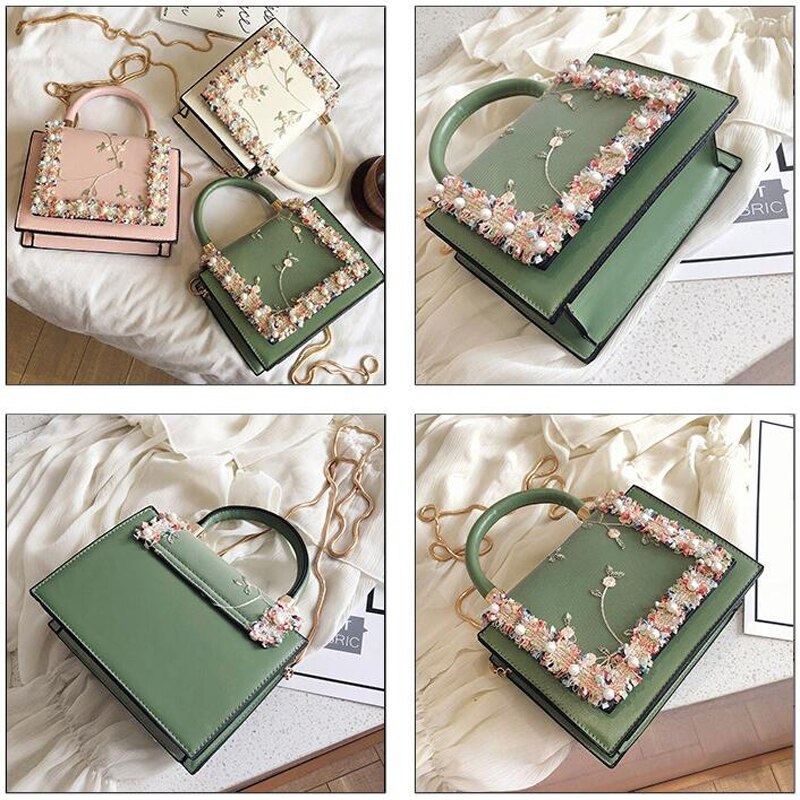 Vintage Flower Lace Handbags Women's Crossbody Bags Fashion Gold Chain Ladies Messenger Bag Evening Clutch Female Purses
