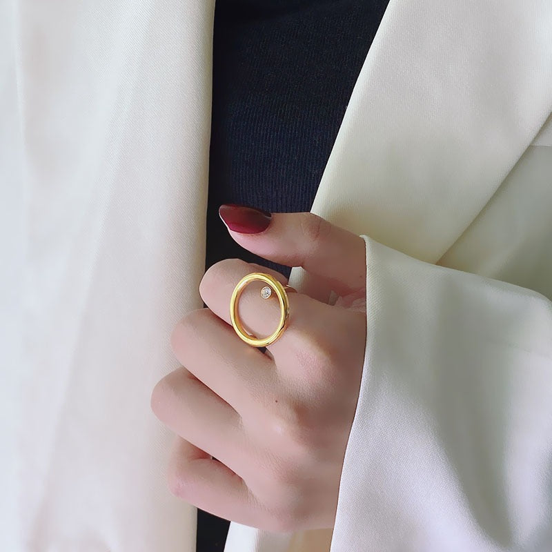 Minimalist Clear Rhinestone Gold Plated Hollow Circle Ring for Women Stainless Steel Geometric Finger Rings Jewellery