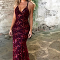 Dress V-neck Brace Backless Sequined Long Night Dresses High Waist Dance Wedding Prom Bridesmaid Maxi