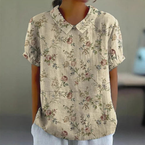 Women's Printed Lapel Short-Sleeve Top