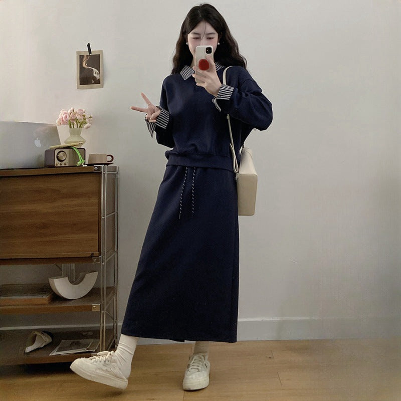 Large Size Gray False Two-piece skirt