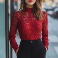 Red Long-sleeve Lace Mock-neck Base