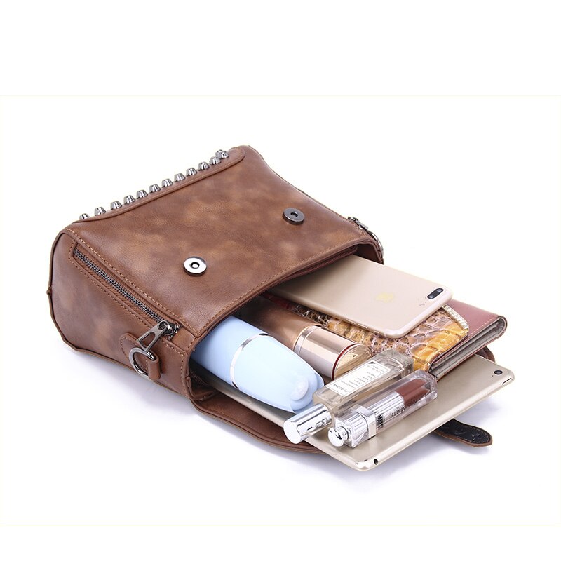 White Vintage Oil Leather Luxury Handbags Women Bags Designer Crossbody Bags For Women Rivet Small Ladies Hand bag