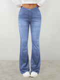 Denim High-rise Slim-fit Slightly Flared Pants That Create A Slimming Look