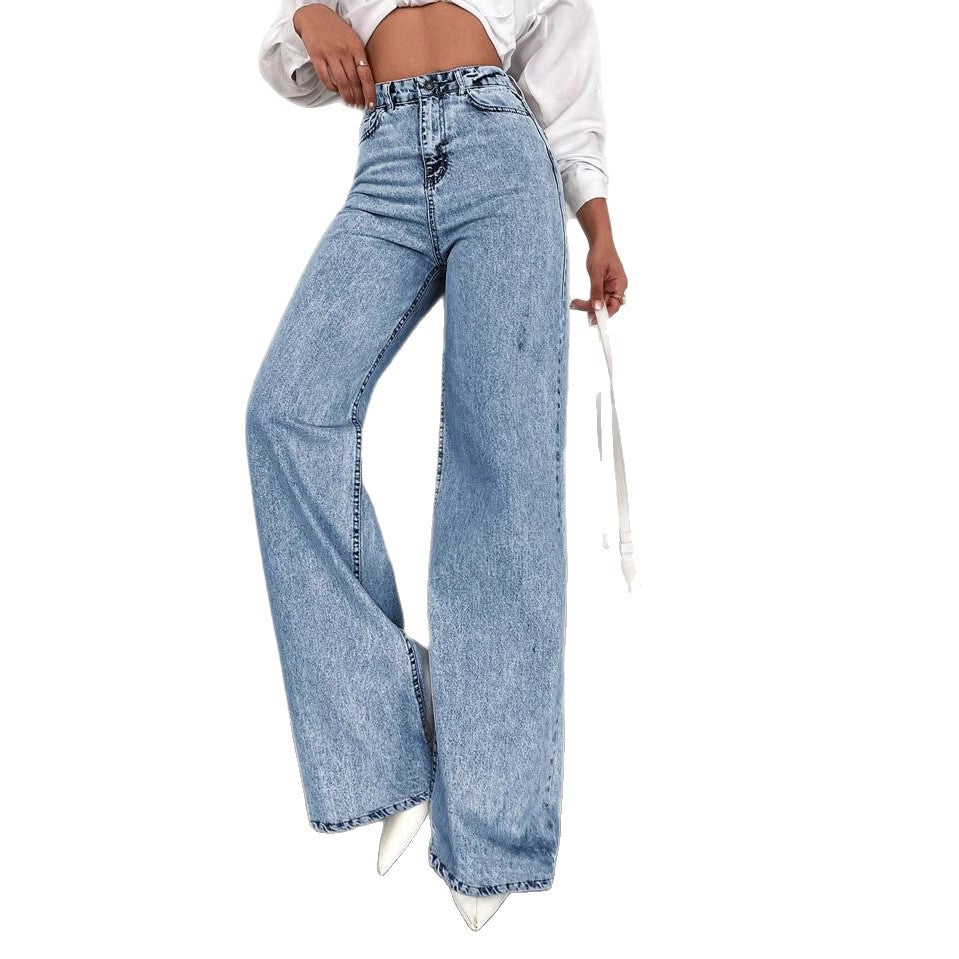Womens Straight-Leg Denim Jeans Loose Slimming Casual Wide-Leg Style