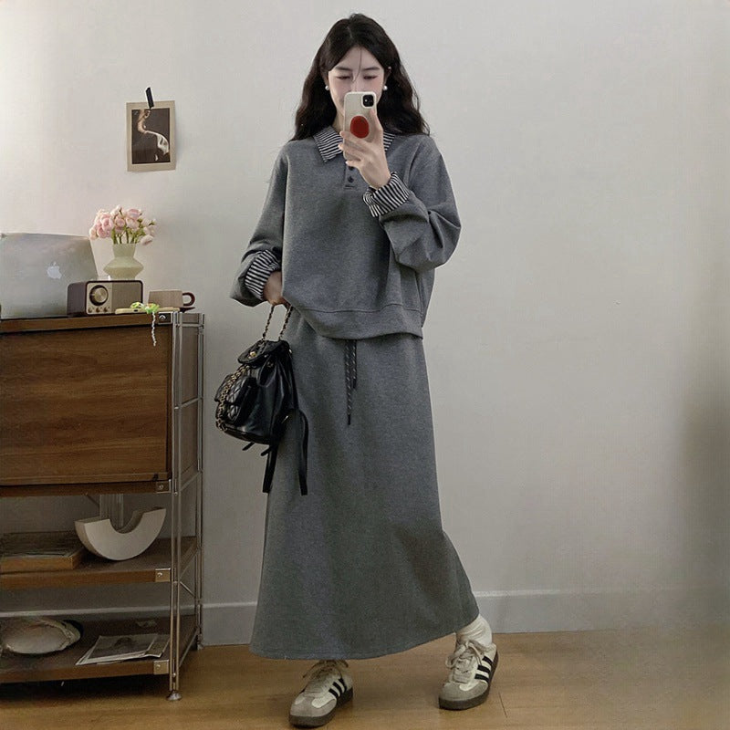 Large Size Gray False Two-piece skirt