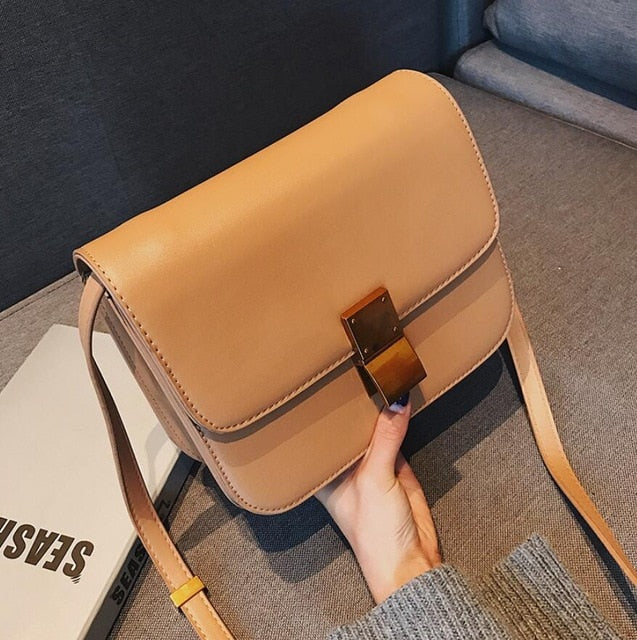 European Retro Fashion Ladies Square bag  New Quality PU Leather Women's Handbag Simple Leisure Lock Shoulder Messenger Bags