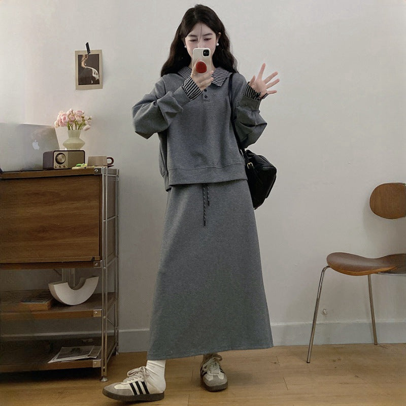 Large Size Gray False Two-piece skirt