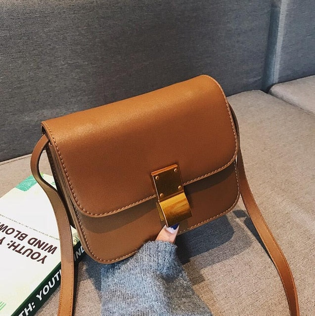 European Retro Fashion Ladies Square bag  New Quality PU Leather Women's Handbag Simple Leisure Lock Shoulder Messenger Bags