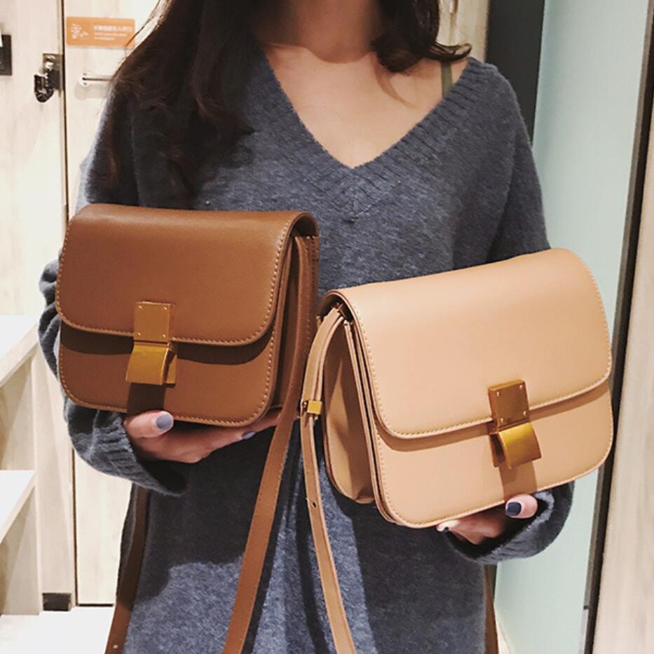 European Retro Fashion Ladies Square bag  New Quality PU Leather Women's Handbag Simple Leisure Lock Shoulder Messenger Bags