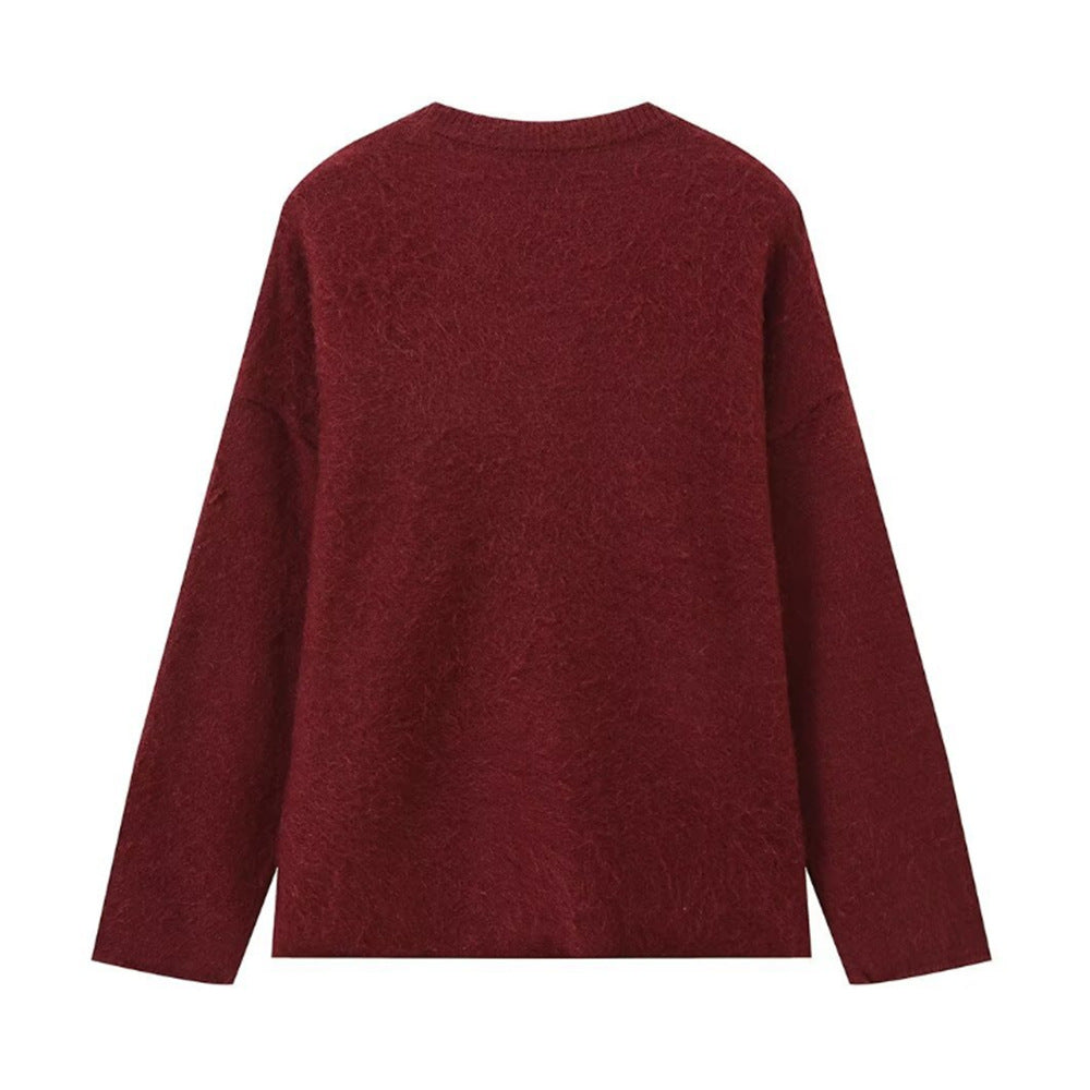 Loose-fitting Solid-color Casual Warm Sweater