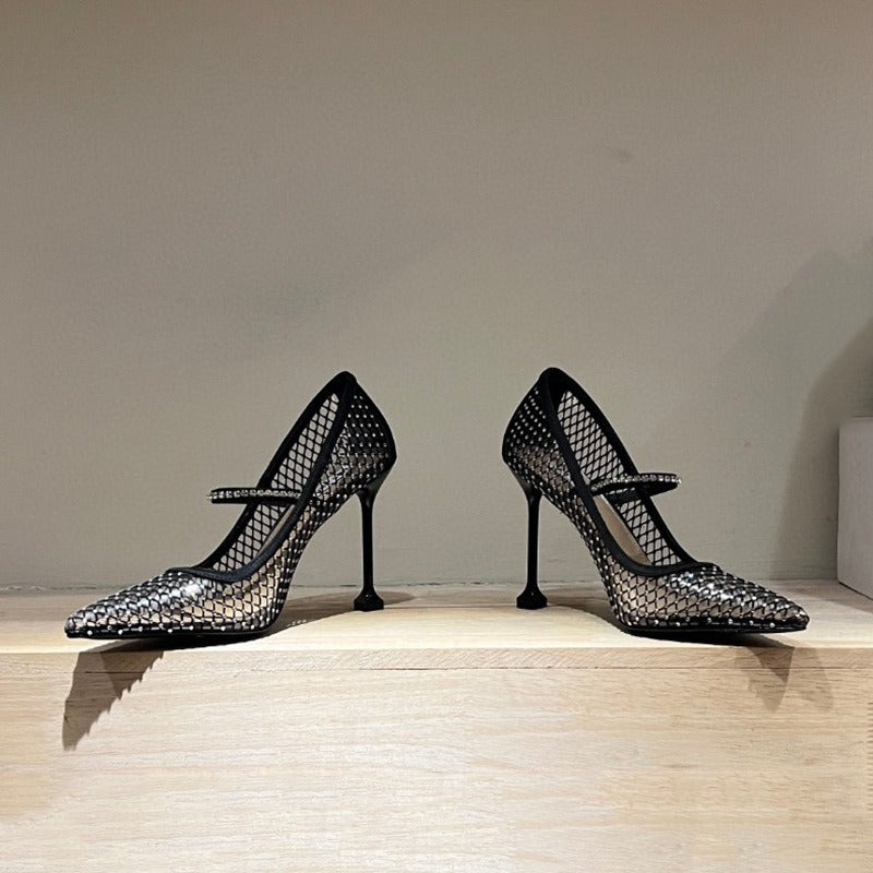Women Crystal Mesh Pumps Ladies Pointed Toe