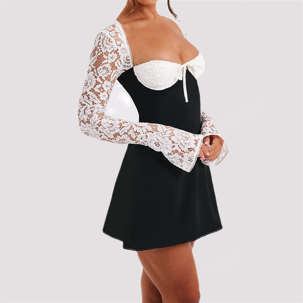 Y2K  Lace Long Sleeve Dress Fashion