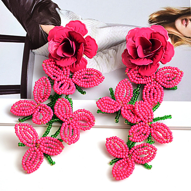 Fashion Earrings Flower Beaded Long Women's Accessories