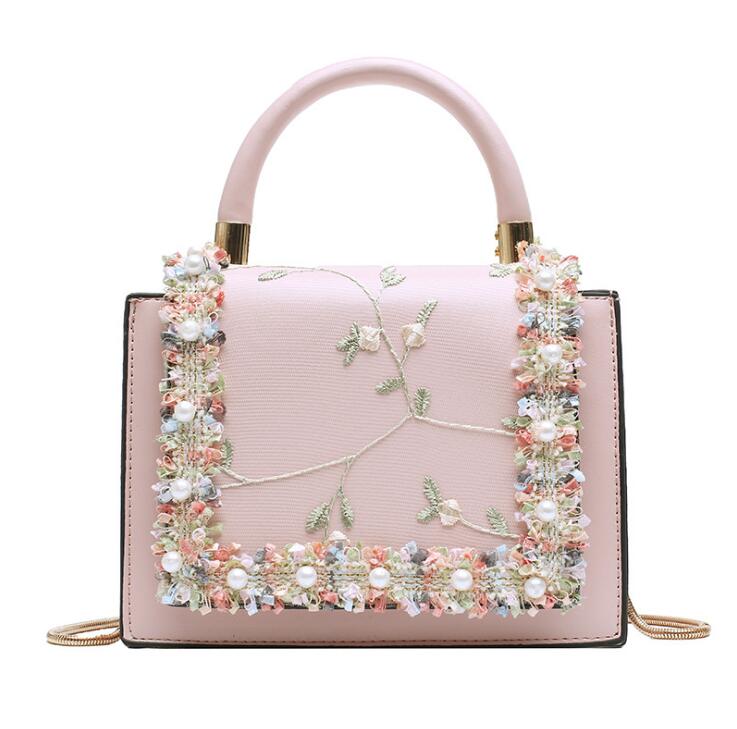 Vintage Flower Lace Handbags Women's Crossbody Bags Fashion Gold Chain Ladies Messenger Bag Evening Clutch Female Purses