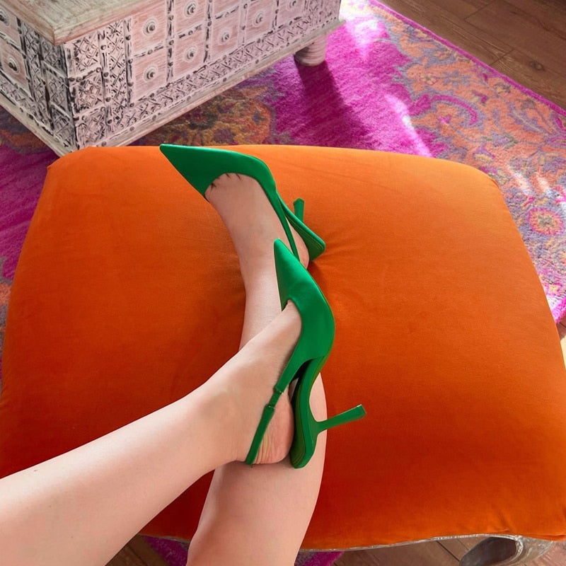 Summer Woman Heeled Sandals Female Sandals Ladies Pumps Women High Heels Slingback Black Red Green Shoes on Heels