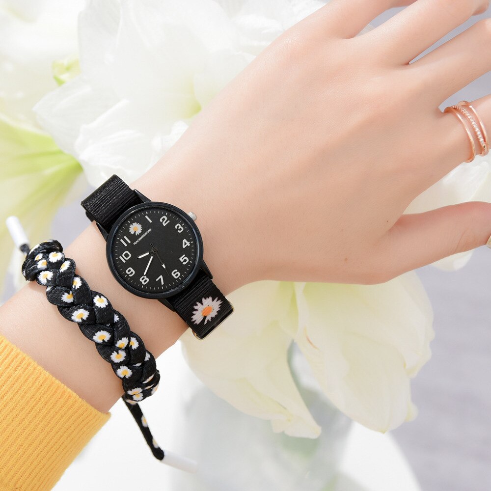 Fashion Daisy Flowers Nylon Band Watches For Women Casual Analog Quartz Wristwatches Women Watches Ladies Clock Relogio Feminino