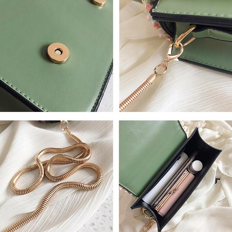 Vintage Flower Lace Handbags Women's Crossbody Bags Fashion Gold Chain Ladies Messenger Bag Evening Clutch Female Purses