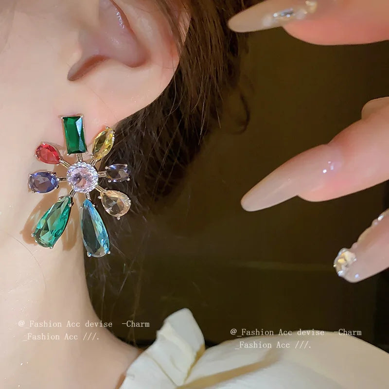 Waterdrop Earring Colorful Flower Earrings for Women Trendy Jewellery Classic Korean Fashion Jewelry