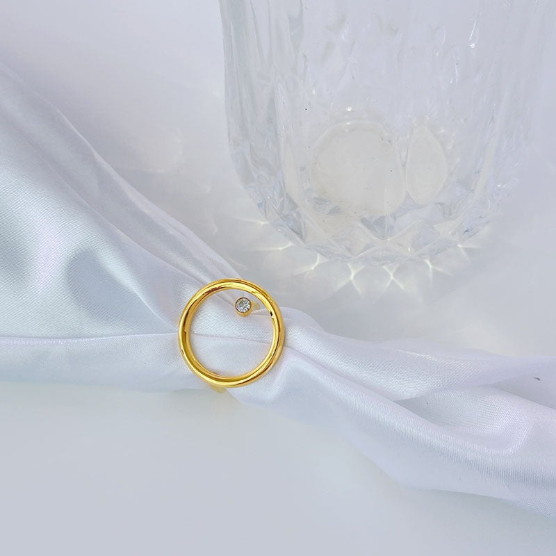 Minimalist Clear Rhinestone Gold Plated Hollow Circle Ring for Women Stainless Steel Geometric Finger Rings Jewellery