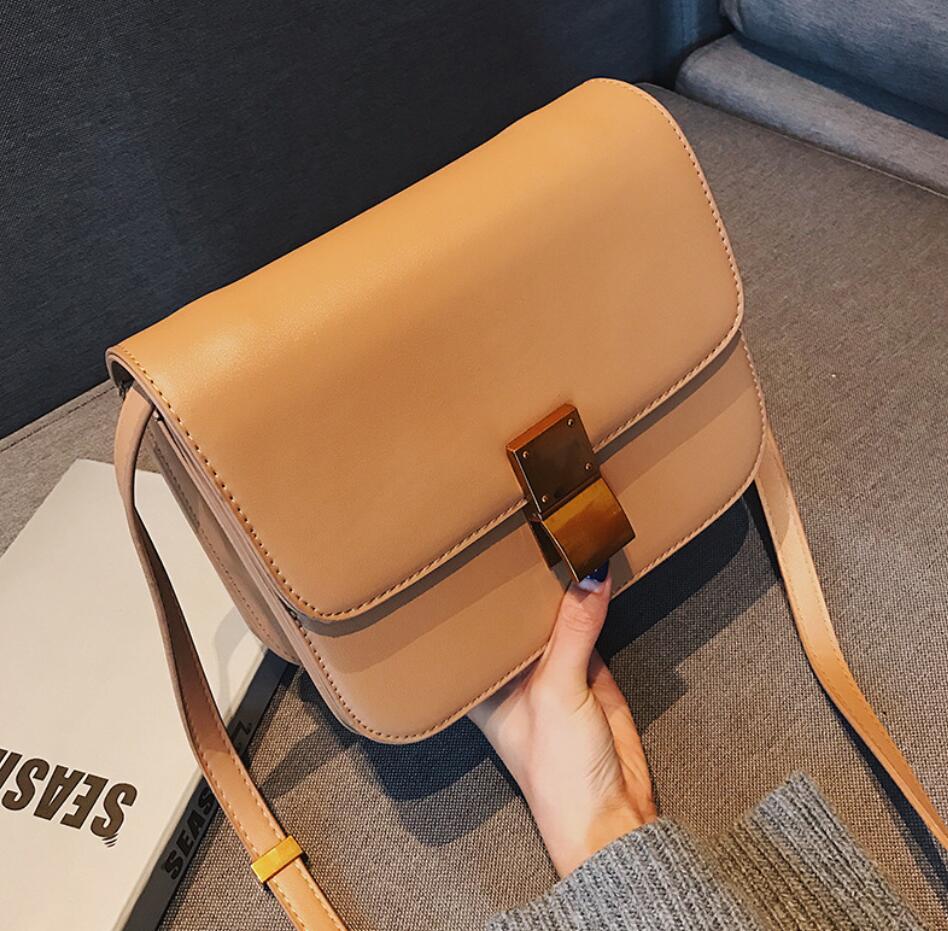 European Retro Fashion Ladies Square bag  New Quality PU Leather Women's Handbag Simple Leisure Lock Shoulder Messenger Bags