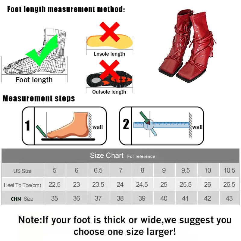 Female Square Toe Red Shoes Ladies Modern Boots With Round Heels Fashion Cross-tied Footwear Stretch Women Ankle Boots Shoes