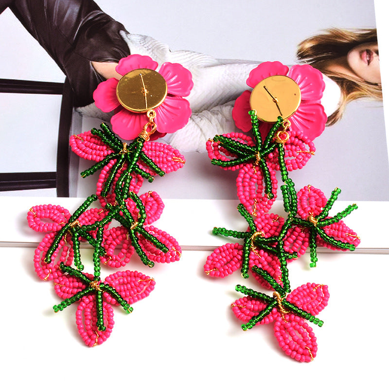 Fashion Earrings Flower Beaded Long Women's Accessories