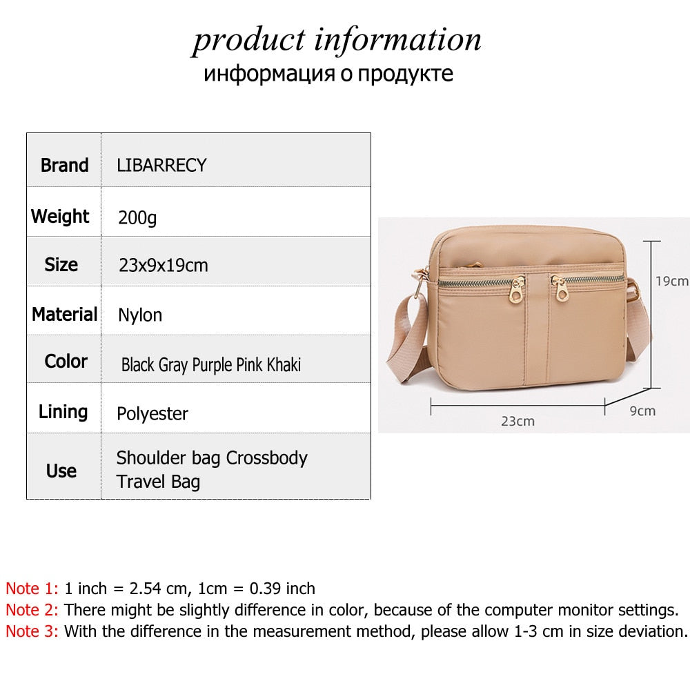 Fashion Multi-pocket Design Ladies Shoulder Bag High Quality Nylon Women Messenger Bags Solid Color Designer Women's Travel Bag