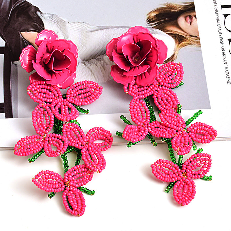 Fashion Earrings Flower Beaded Long Women's Accessories