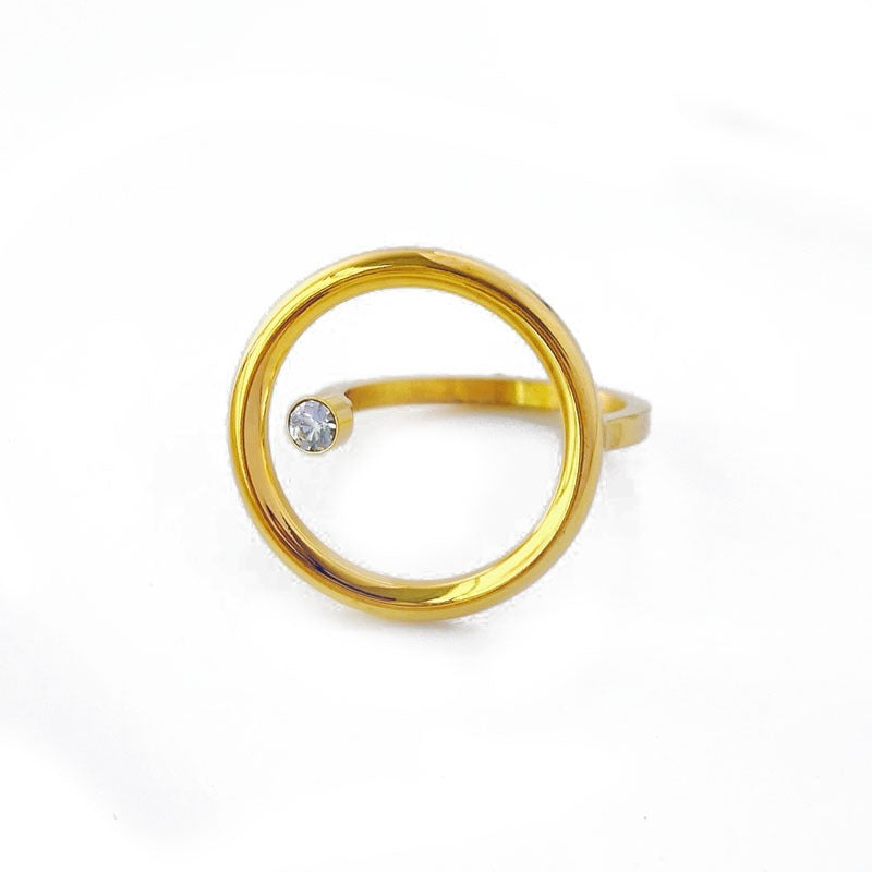 Minimalist Clear Rhinestone Gold Plated Hollow Circle Ring for Women Stainless Steel Geometric Finger Rings Jewellery