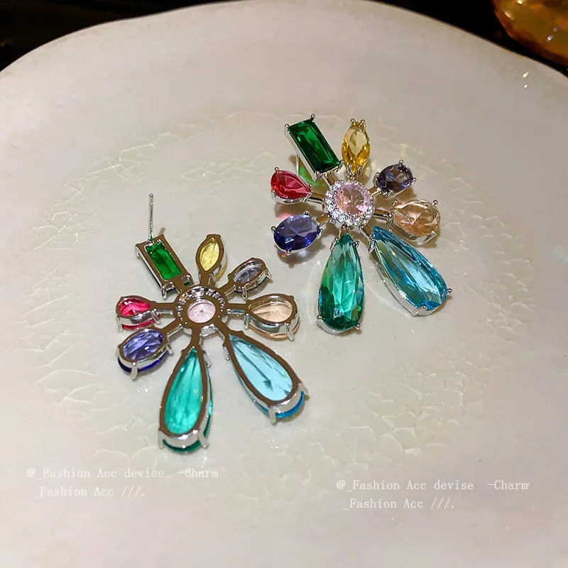 Waterdrop Earring Colorful Flower Earrings for Women Trendy Jewellery Classic Korean Fashion Jewelry