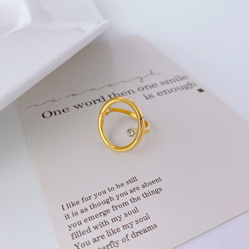 Minimalist Clear Rhinestone Gold Plated Hollow Circle Ring for Women Stainless Steel Geometric Finger Rings Jewellery