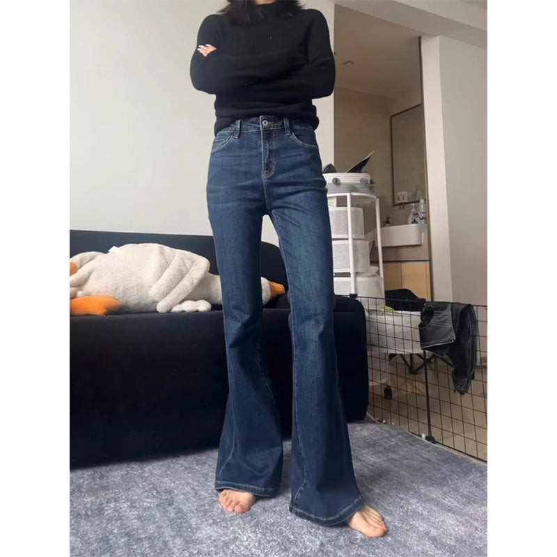 FallWinter Plus-Size Dark Blue Flared Jeans For Shorter Women